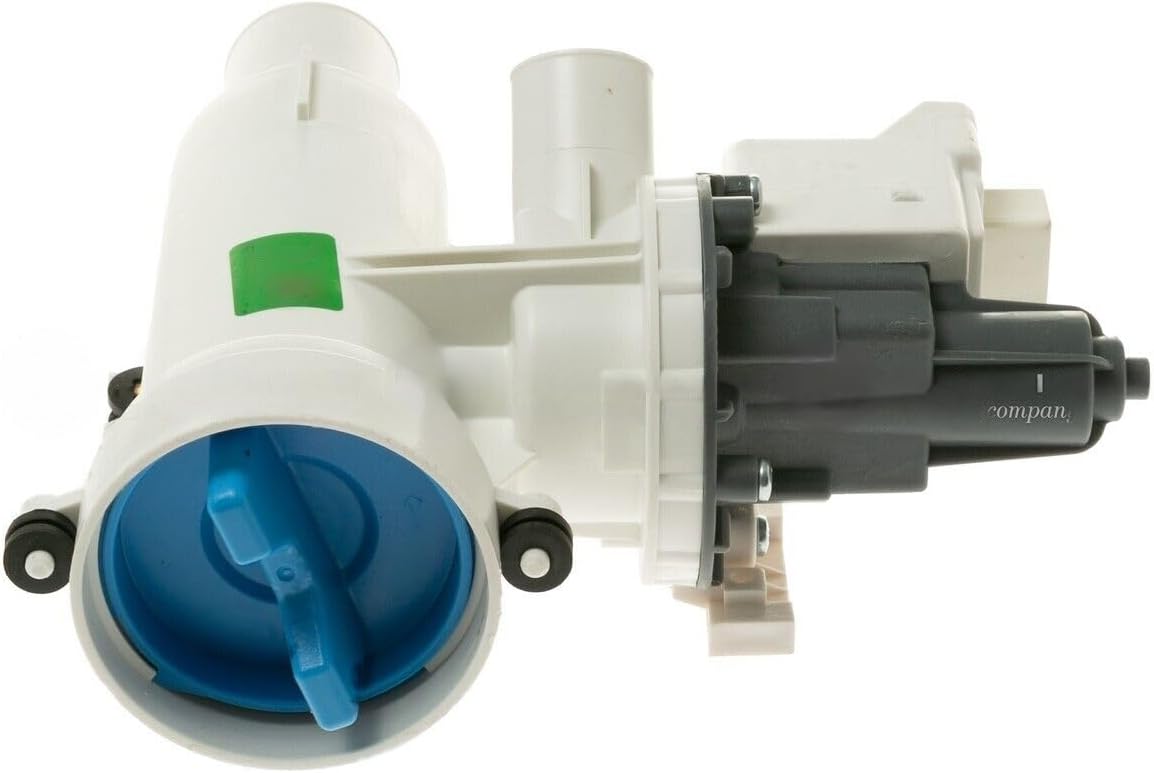 Side view of the Amesias WH11X29539 GE Washer Drain Pump and Filter