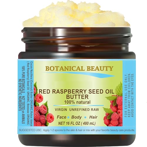 RED RASPBERRY SEED OIL BUTTER RAW 100% Pure Natural VIRGIN UNREFINED Cold-Pressed 16 Fl oz 480 ml for Face, Skin, Body, Hair, Lip, Nails Rich in Vitamin E, Vitamin C Botanical Beauty