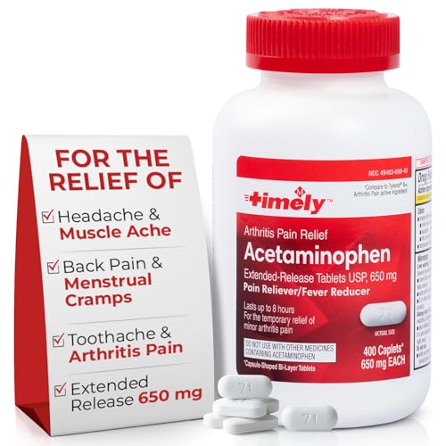TIME-Cap Labs 400 Caplets Extended Release Acetaminophen 650mg - Pain Reliever & Fever Reducer for Adults Helps with Headaches Backaches Muscle Pain Toothaches Arthritis & Menstrual Cramps
