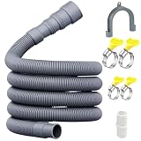 16-FT Universal Washing Machine Drain Hose Kit – Extra-Long Flexible Corrugated Extension for Washer/Dishwasher/Dehumidifier | 7-Piece Set: U-Bend Bracket, 4 Stainless Clamps + Adapter