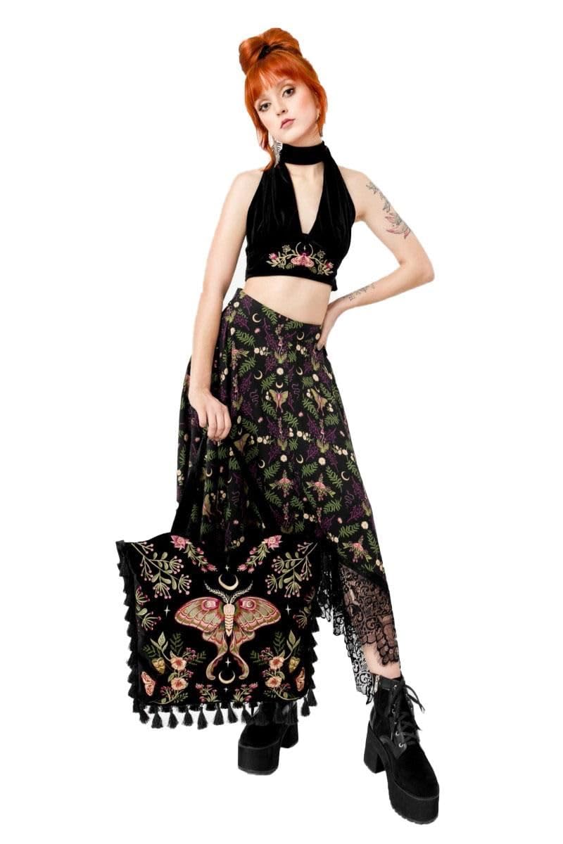 Restyle Gonna Midi Wilderwood con Stampa Botanica Gotica e Pizzo Witchcore