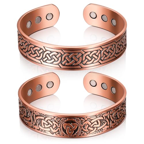 Otuuz 2 Pulseras Magnéticas de Cobre al 99,99% Brazalete de Cobre Ajustable de...