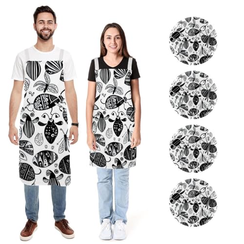 Tablier de cuisine peint à la main au design d'insectes artistique unique