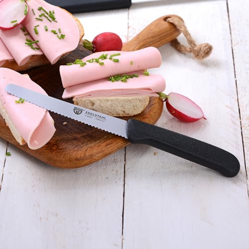 Foto von GRÄWE Tafelmesser 2 Stück, Messerset zum Schneiden, 2er Pack Brötchenmesser, Frühstücksmesser mit einseitigem Wellenschliff, Brotzeitmesser, scharfe Messer für Brotzeit, 21 cm - Schwarz