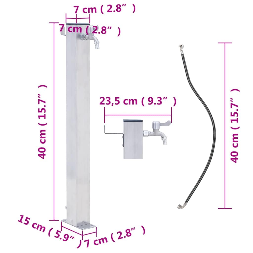 Wassersäule Edelstahl 40 cm quadratisch mit Wasserhahn und Haken für Gartenschlauch Bewässerungssystem Garten Rasensprenger Pumpe automatische Steuerung Terrasse Balkon