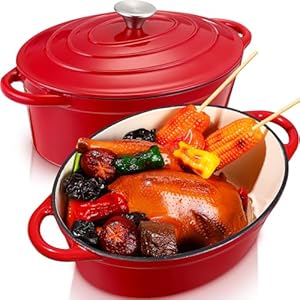 2 Pcs 4.5 Qt Enameled Cast Iron Dutch Oven with Dual Handles Enameled Oval Dutch Oven Pot with Lid Oven Roaster Pan with Lid Non Stick Enamel Coated Cookware for Bread Baking Cooking Frying, Red