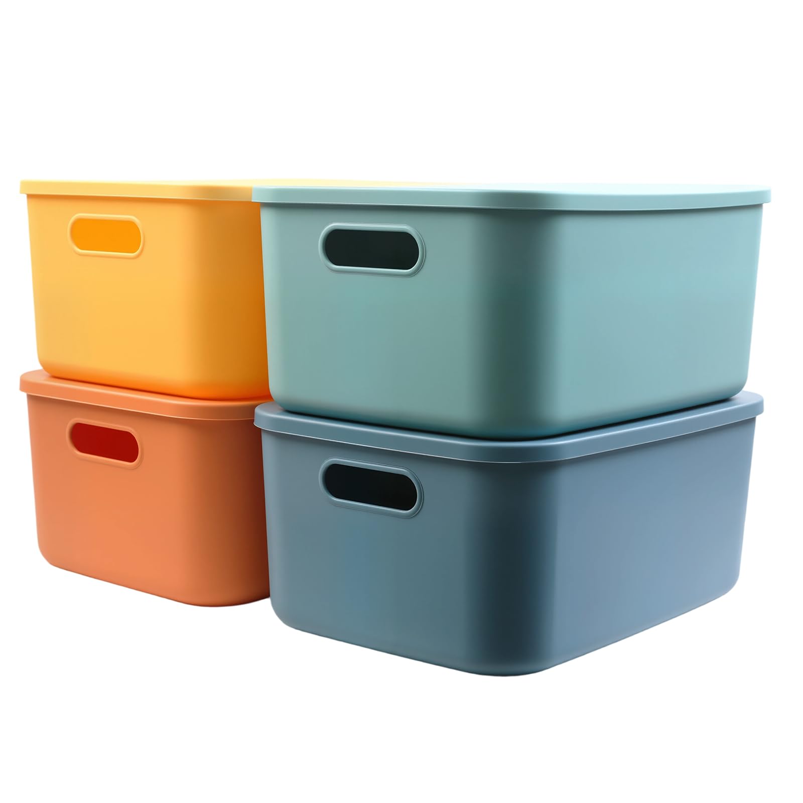 4Stk 15.5L Bunt Kunststoff Aufbewahrungsbox mit Deckel, 36.5x27.5x15.5cm Stapelbare Aufbewahrungsbehälter in 4 Farben, Kunststoffbox Organizer Box für Regale, Küche, Badezimmer, Büro
