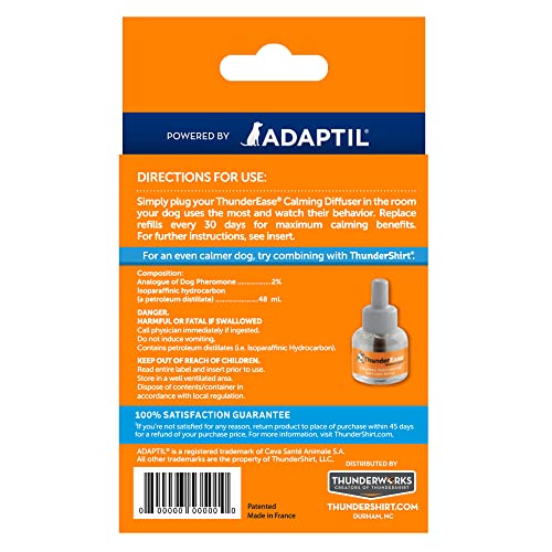 Image of ThunderEase Dog Calming Pheromone Diffuser-Refill, Powered by ADAPTIL, Vet Recommended to Relieve Separation Anxiety, Stress Barking, Chewing,The Fear of Fireworks & Thunderstorms (30 Day) (Pack of 2)