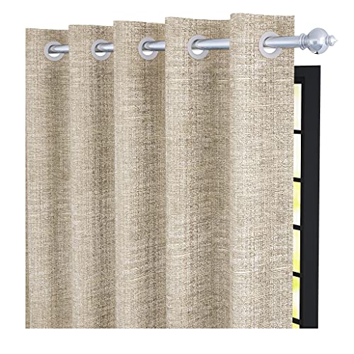 Image of Story@Home Bloom Collection Jacquard Weaving Solid Pattern Ring top Eyelet 4 Piece Window Curtain - 5 Feet, Light Brown