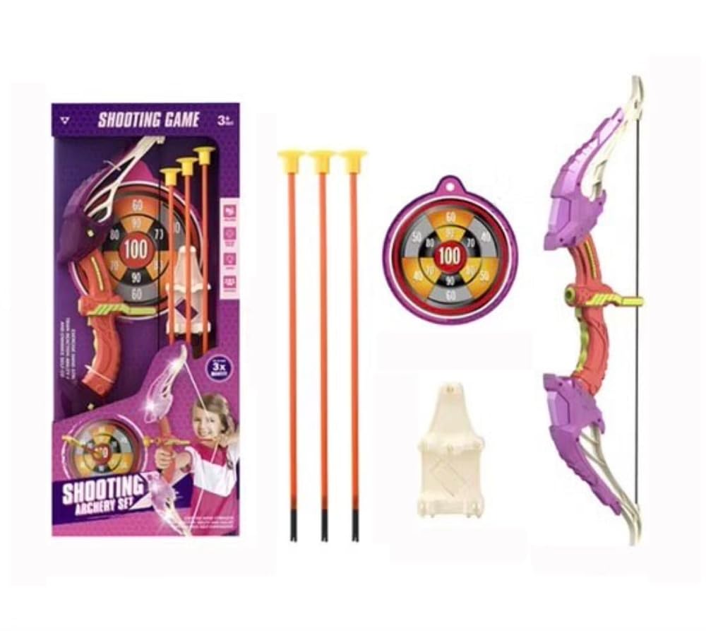 Childrens Bow and Arrow Set Kids Archery Toy Crossbow Toy for Kids Durable Plastic Material Fun Shooting Game Target Practice Toy (pink-purple)