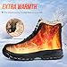 COOU Winter Safety Boots Men Lined Warm Steel Toe Work Boots Cold Weather Steel Toe Shoes Mid Top Lightweight Safety Shoes for Women Black