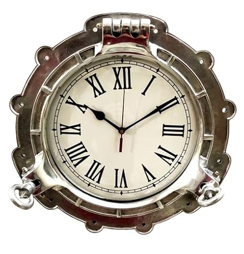 Orologio da parete nautico in ottone anticato con nave, color argento, 38,1 cm, decorazione per la casa Better Buy Handicraft