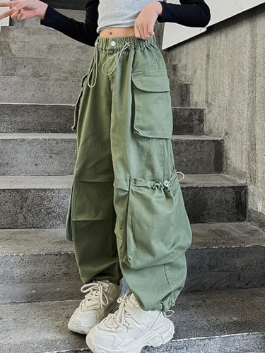Image of Girls Cargo Pants Wide-Leg Straight Streetwear, 6-14 Years