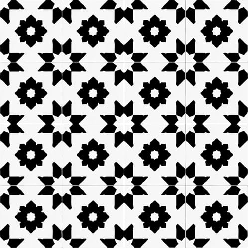 Nuxovilar Peel and Stick Vinyl Floor Tiles - 12x12 Inch Black & White Geometric Pattern, 10 Pcs Self-Adhesive Flooring for Easy Install