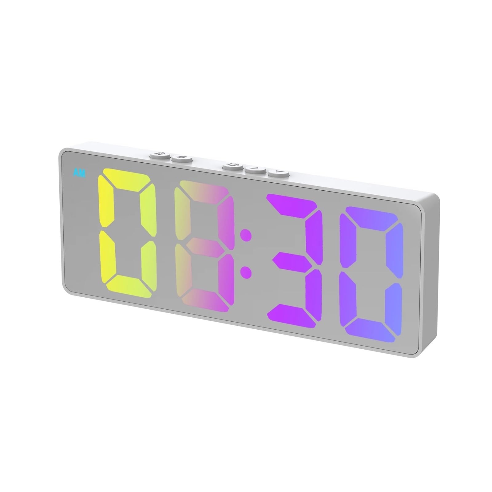 LUYSGBXR Alarm Clock Voice Control Digital Alarm Clock Temperature Date Dual Snooze Mute Table 12/24H Bedside Mirror(White Colorful)