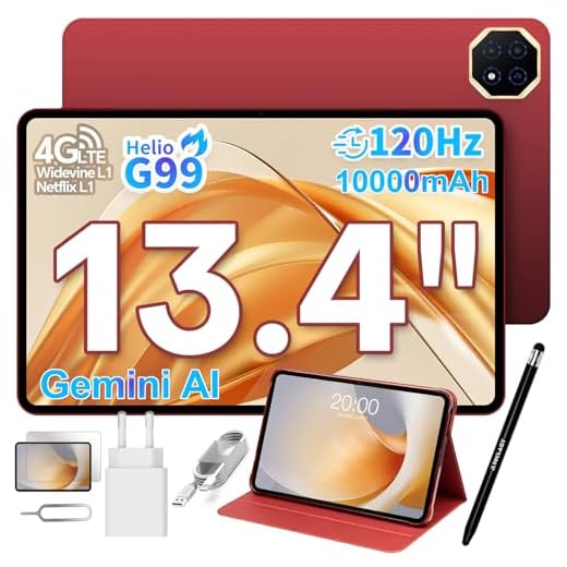 TECLAST T65 PLUS Tablet 13.4 Zoll 120Hz Display Helio G99 2.2GHz Gaming, 4G LTE Dual SIM WLAN, 10000mAh/18W, 20GB RAM+128GB ROM(8TB TF), Widevine L1/13MP/GPS, Gemini AI Android Tablets mit Hülle+Stift