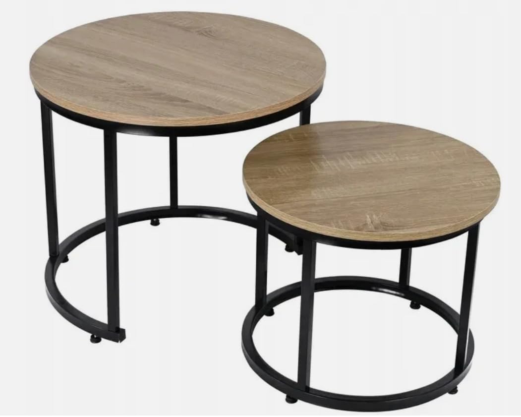 Generisch 2er Set Couchtisch Sofatisch Wohnzimmertisch Kaffeetisch Wohnzimmer Rund (Sonoma-Eiche)
