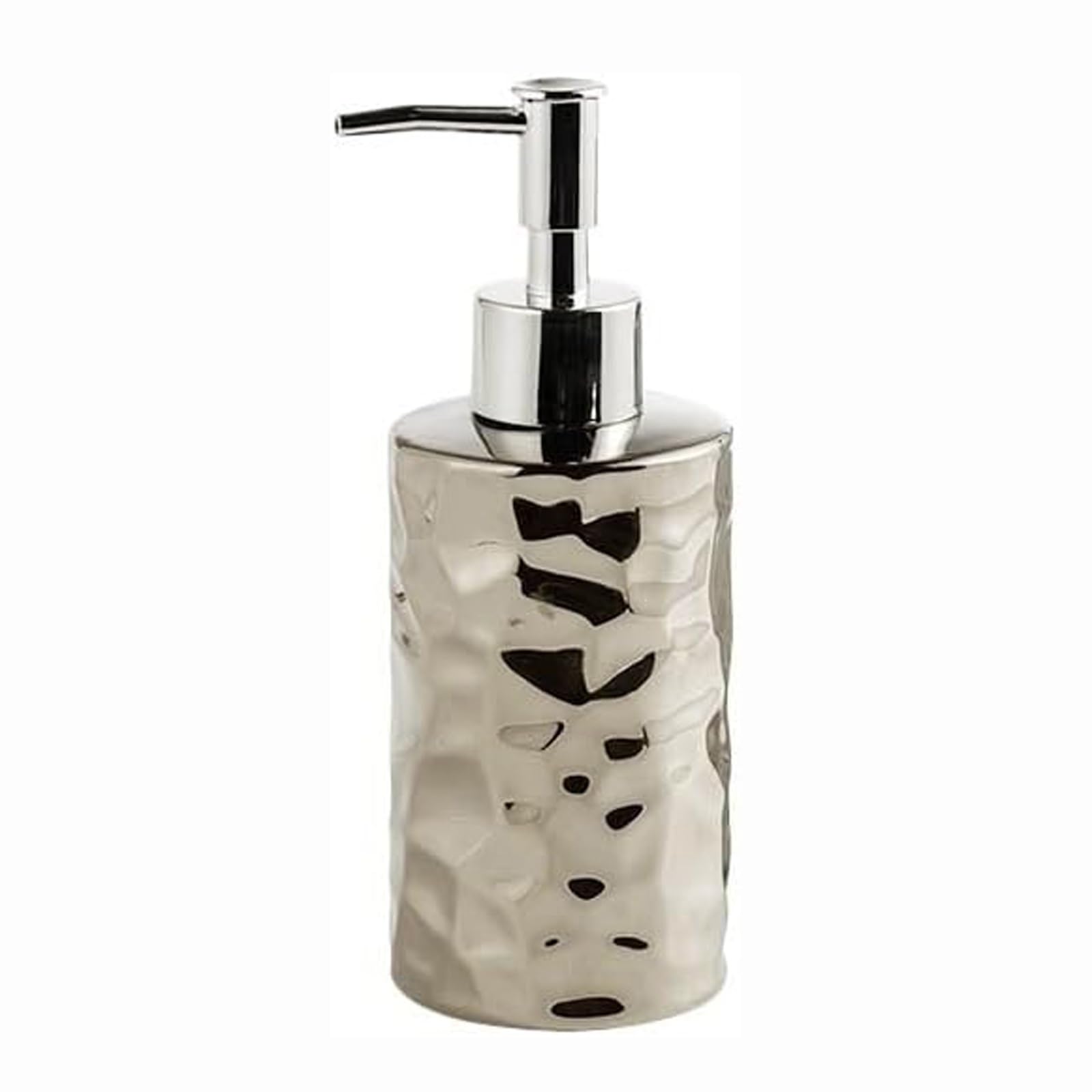 Kxaoxgrc Silver Glass Soap Lotion Dispenser Set, Ceramic Soap Dispenser With Less Steel Pump, Gold And Square And Round(,Round)