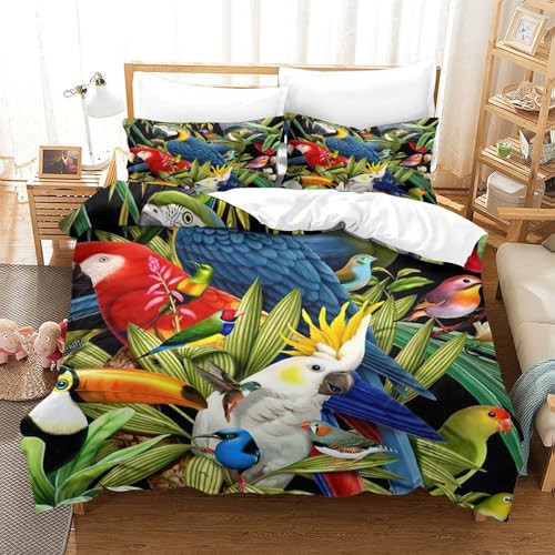 Linge de Lit Oiseaux Exotiques au Design 3D Imprimé Haute Définition - 3