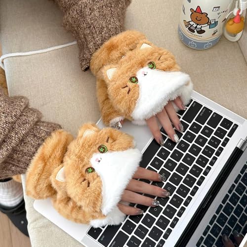 Bufandas y guantes de gato para invierno con forro polar 7