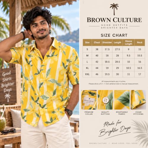 Image of BROWN CULTURE Men Oversized Casual Shirt | Cotton Blend Loose Fit Half Sleeve Shirt | Printed Relaxed Fit Shirts for Men | Trendy Graphic Top | Modern Streetwear Fashionable Shirt