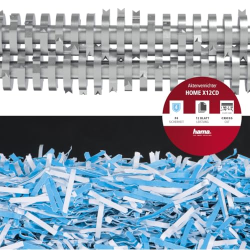 Hama Aktenvernichter Einzug Aktenvernichter professionell Home Office (Kreuzschnitt, Schredder, elektrisch, 12 Blatt Papier, CDs, Kunststoff Schredder, 21 Liter Papierkorb, Sicherheitsstufe 4 DSGVO)