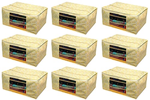 Image of Kuber Industries 9 Piece Non Woven Saree Cover, Yellow (SCY15)