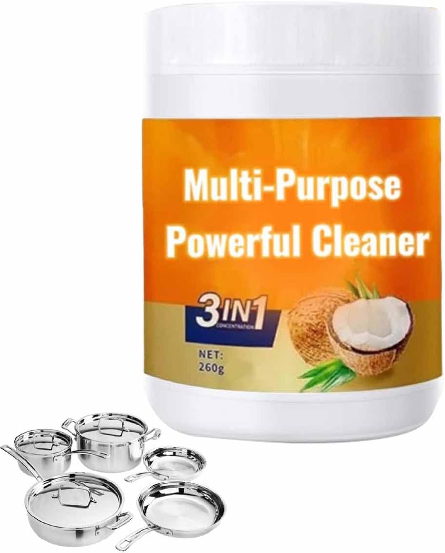 Multi-Purpose Powerful Cleaner for Kitchen,Coconut Oil Natural Cleanser,Cleaning Paste,Polishing Paste,Heavy Duty Degreaser,Cookware Cleaner for Faucets,Tiles,Microwave,Oven,Stove Top (1pcs)