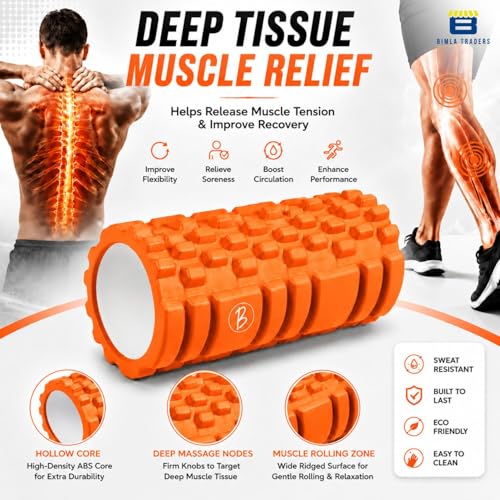 Image of Btag Foam Roller for Gym & Home Workout - Deep Tissue Muscle Massager for Back Pain, Neck & Knee Relief | Yoga, Stretching & Recovery Tool 33 cm (Orange)