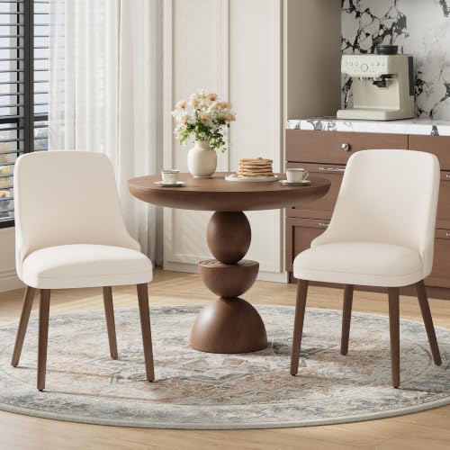 Image of MALOL Upholstered Dining Chairs Set of 2 with High-Back, Beige | Dining Room Chair with Wood Legs, Padded Kitchen Chairs for Dining Room /Restaurant /Cafe