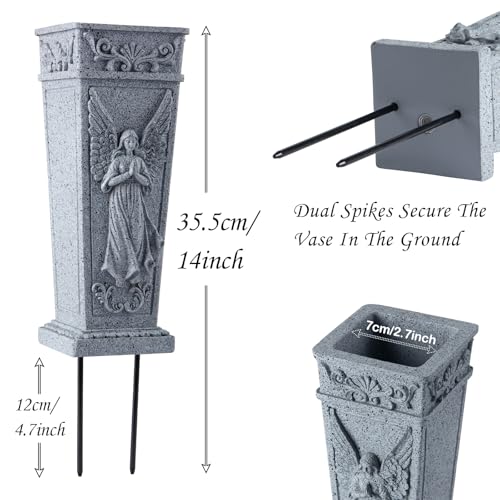 Cemetery Flowers Vase with Spike, Memorial Grave Vase Resin Flowers Holder for Headstone, Grave, Cemetery, Garden, Lawn, Yard Decorations (1Pc, Grey) image 3