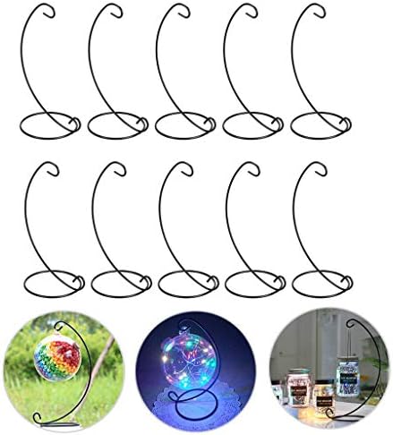 BSTKEY Set of 10 Ornament Display Stand Holder - Iron Hanging Hook Holder Rack for Hanging Glass Globe Air Plant Terrarium Witch Ball Bauble, Home Garden Office Party Craft (Black)