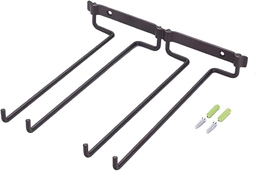 BYAN - Estante vintage para copas de vino, montado en la pared, resistente, grueso, forjado, exquisito revestimiento de polvo negro bronce, 2 filas