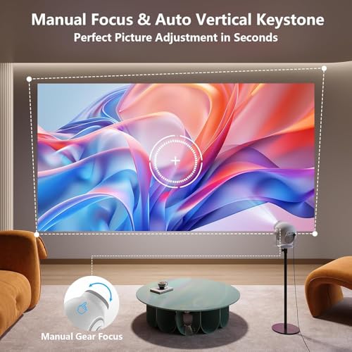 Image of Smart Mini Projector with WiFi 6 and Bluetooth 5.4, White | Android 14 OS, Built-in Apps, 270 Rotation, Support 1080P 4K, Portable Projector for Home Theater, Bedroom, Outdoor Movies