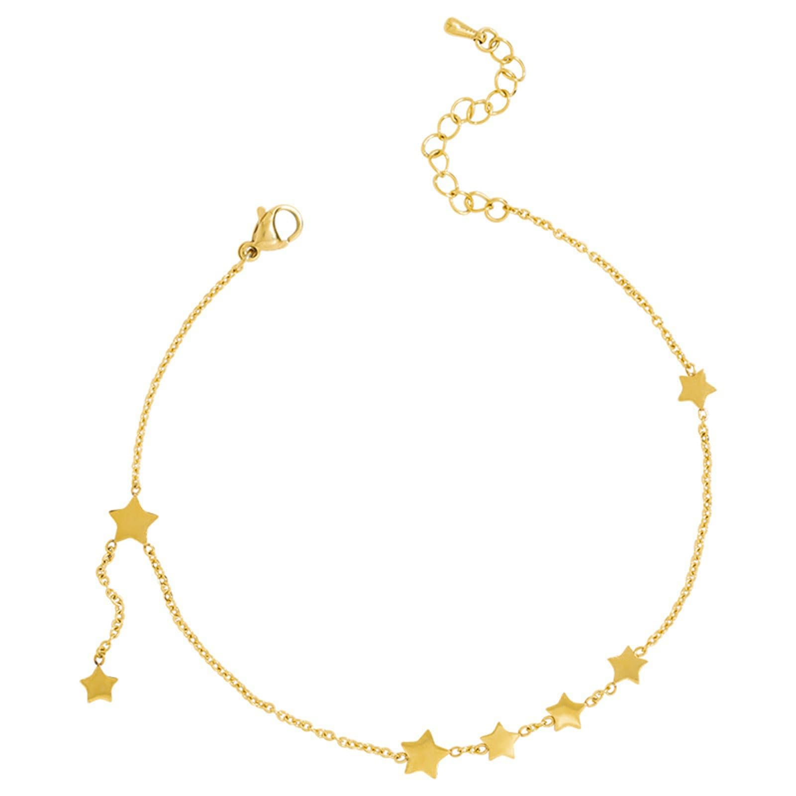 KnSam 18 K Au750 - Cavigliera in oro boho a stella, da donna, estiva, spiaggia, lunghezza 26,5 cm, con confezione regalo, Oro giallo 18 carati (750), Senza zirconi