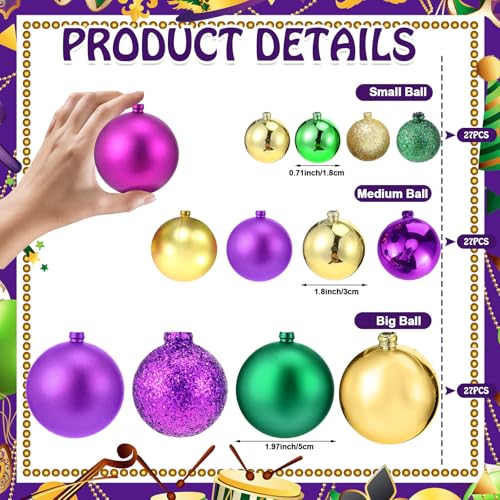 VioraWhite 6 FT Mardi Gras Ball Garland with LED Lights Glitter Green Purple Gold Ball Ornaments Garland Mardi Gras Hanging Party Decorations for Festive Carnival Party Supplies Indoor Outdoor by VioraWhite - Image 3