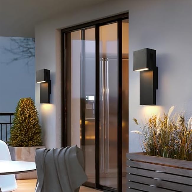 Modern LED Outdoor Wall Light 3000K 18W Outdoor Wall Sconce Black 2PACK