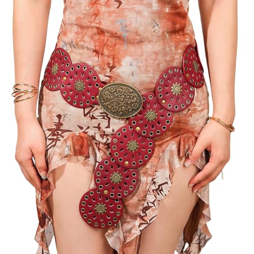 Women's Y2K Hollow Wide Disc Belt Boho Leather Belt Western Chunky Waist Belt Cowboy Metal Buckle Concho Belts2