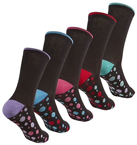 Womens Cottonique dames 5 Pack katoen rijke sokken zwart vlek 4-8