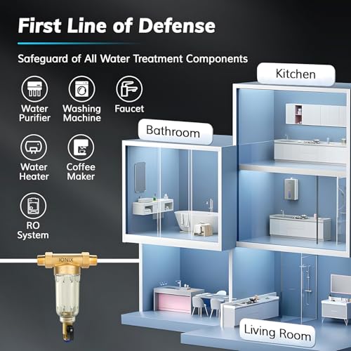 Image of IONIX Spin Down Sediment Water Filter for Overhead Tank & Main Line - 40 Micron Washable Cartridge, Removes Mud, Sand & Rust - Pre Filter for Apartments, Flats & Villas