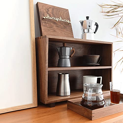 zyr Sideboard Regale Kleine Schränke Desktop-Schränke Schwarz Walnuss-Speicher-Display-Rack 3-Schichten Massivholz-Haushalts-Kaffee-Ecke Japanischer Art - Image 6
