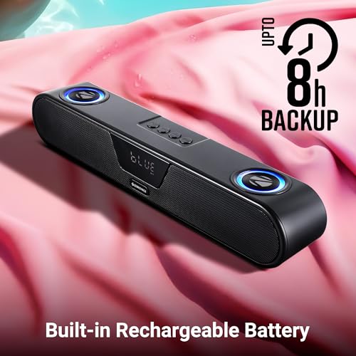 Image of ZEBRONICS Astra 40 Portable Bluetooth Speaker, 20W RMS, Dual Drivers + 2 Passive Radiators, Upto 8 Hours Playback, BTv5.3 | USB | AUX | mSD | TWS, Splash Proof, RGB, Deep Bass (Black)