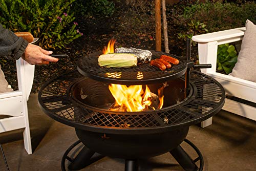 Bond Manufacturing 52124 Nightstar 32.7" Round Wood Burning Steel Fire Pit With Grill, Black #TOP4