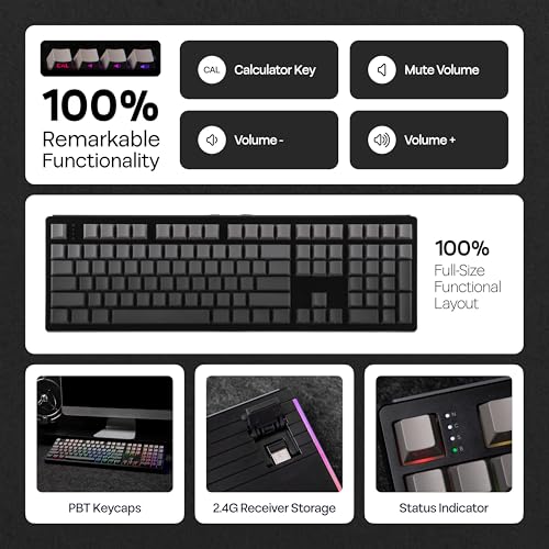 Image of MechLands EPOMAKER TH108 Full Size Mechanical Keyboard, Wireless Gaming Keyboard, 8000mAh Battery, Creamy Gasket, 108 Keys, Hot Swap, Custom Driver, RGB Backlights (Black, Sea Salt Silent Switch)
