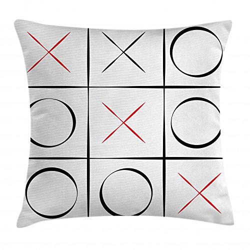 ABAKUHAUS XO Funda para Almohada, Patrón Juego Simplista, Decorativo, Estampado en Ambos Lados, 60 x 60 cm, Bermellón Negro Blanco