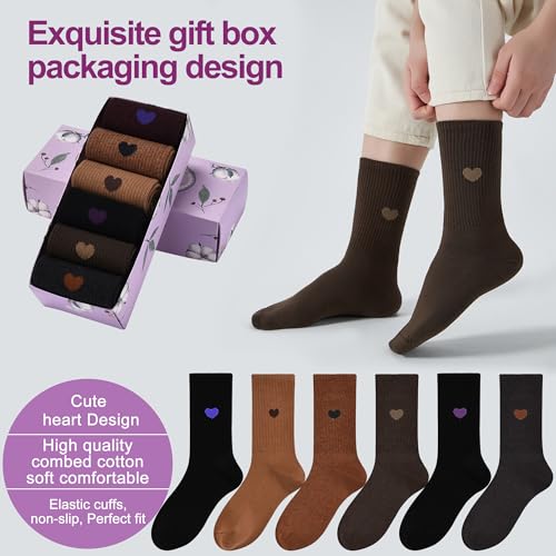 Image of inhees Women's Cotton Crew Socks - 6Pairs Above Ankle Fun Cute Heart Bootie Dress Socks - Gifts for Mother /Her