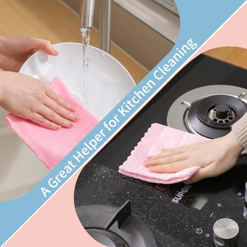 Image of Ferdilan 80 Pack Microfiber Cleaning Cloth Roll,Lint Free Rags Paper Towels & Tear Away Reusable Towels,Washable Shop Rags,Wash Cloths Dish Rags(12 inch x 12 inch) for Car Kitchen Window Garage-Pink