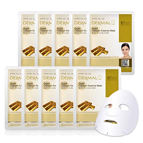 DERMAL Collagen Essence Facial Mask Sheet 23g Pack of 10 - A (Gold)