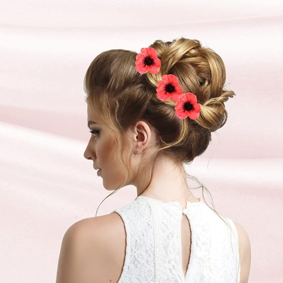 50PCS Artificial Flower Heads Silk Fake Silk Red Flowers for Bridal Hair Clips Headbands Dress DIY Accessories Wedding Party Supply Table Decorative