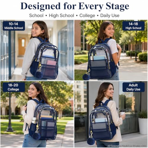 Image of AGSDON Clear Backpack, Heavy Duty Transparent Bookbag, See Through PVC Backpacks for Women Men